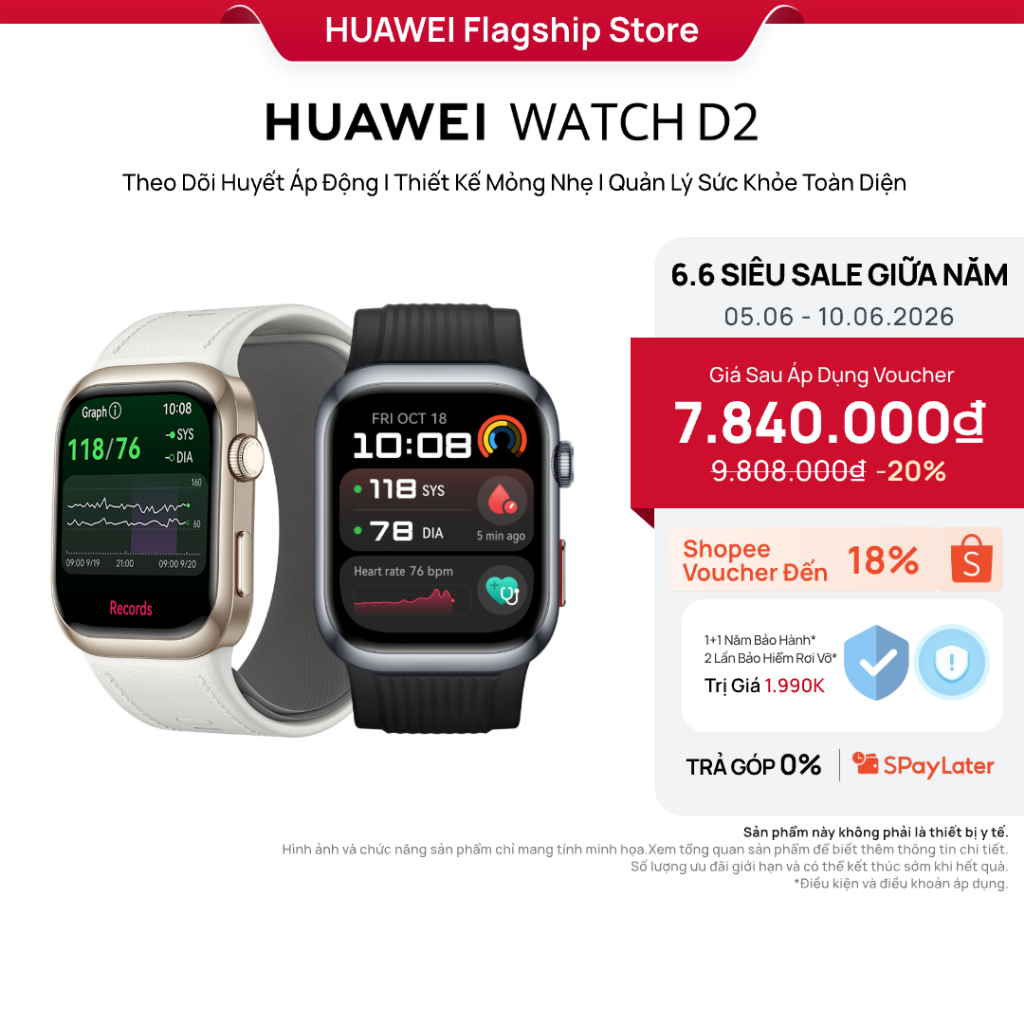 Đồng Hồ Thông Minh HUAWEI WATCH D2 | Theo Dõi Huyết Áp Động| Thiết Kế Mỏng Nhẹ | Quản Lý Sức Khỏe Toàn Diện