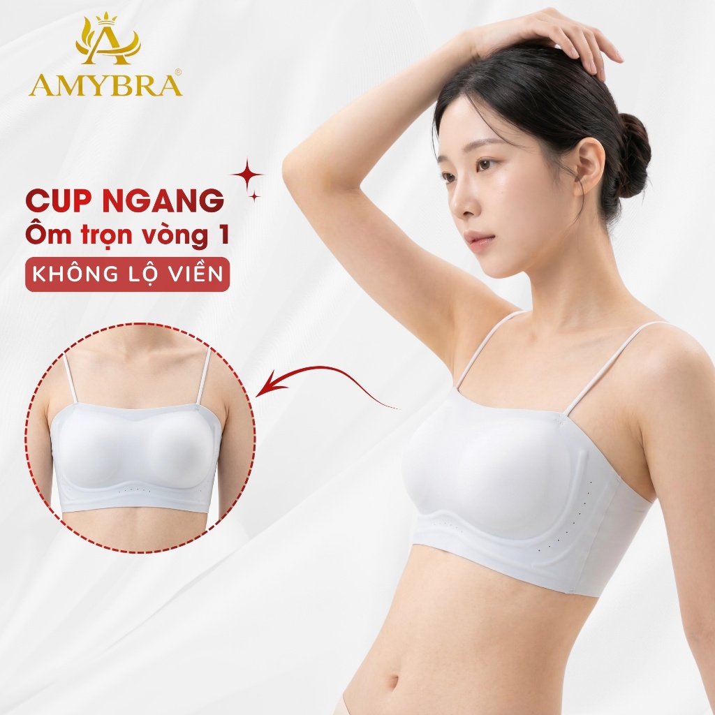 [ BST HÈ -  AMYBRA ] Áo Ngực Nữ Su Cúp Ngang Mút 1cm, Áo Lót Nữ Không Gọng Dáng Chui Thoải Mái A2608