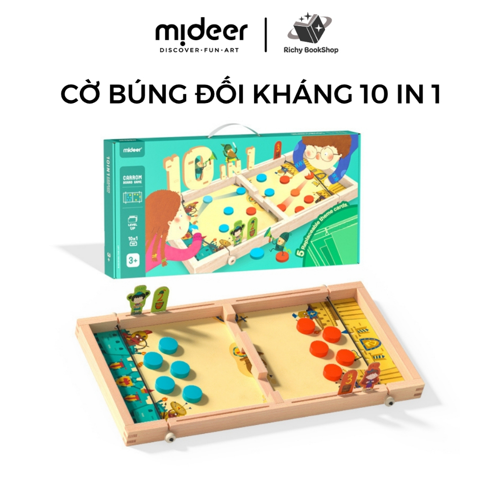Cờ búng xuyên lỗ đối kháng bằng gỗ cao cấp Mideer 10 in 1 Carrom Board Game