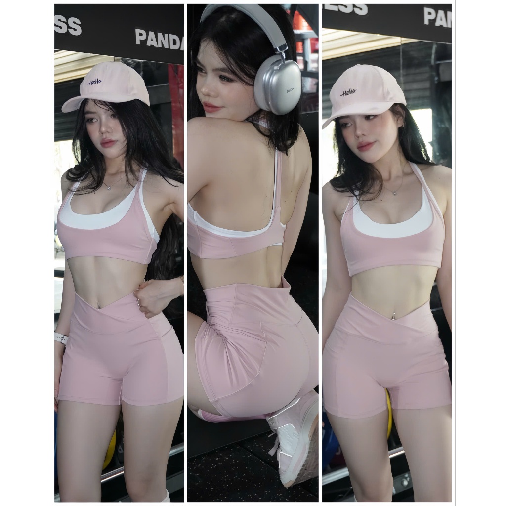 SET ĐÙI NGẮN NÂNG MÔNG - ÁO VIỀN PHỐI MÀU S11Chất LULU Co Dãn Tập Gym-Yoga-Aerobic-Chạy bộ-Đạp xe GYMMY ( cả áo và quần)