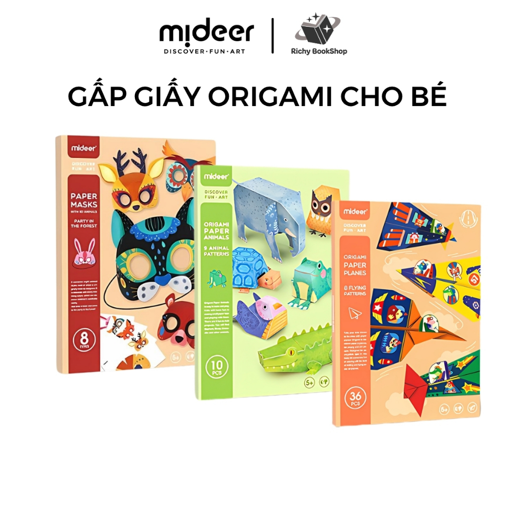 Giấy gấp Origami Thủ Công Các Con Vật Mideer ORIGAMI PAPER ANIMALS, Đồ Chơi Thủ Công Cho bé