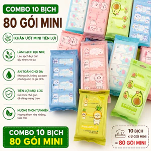 Combo 80 Gói / 640 Khăn Giấy Ướt Mini Bỏ Túi Chính Hãng Nội Địa Trung Siêu Đáng Yêu, Tiện Lợi Đi Du Lịch .