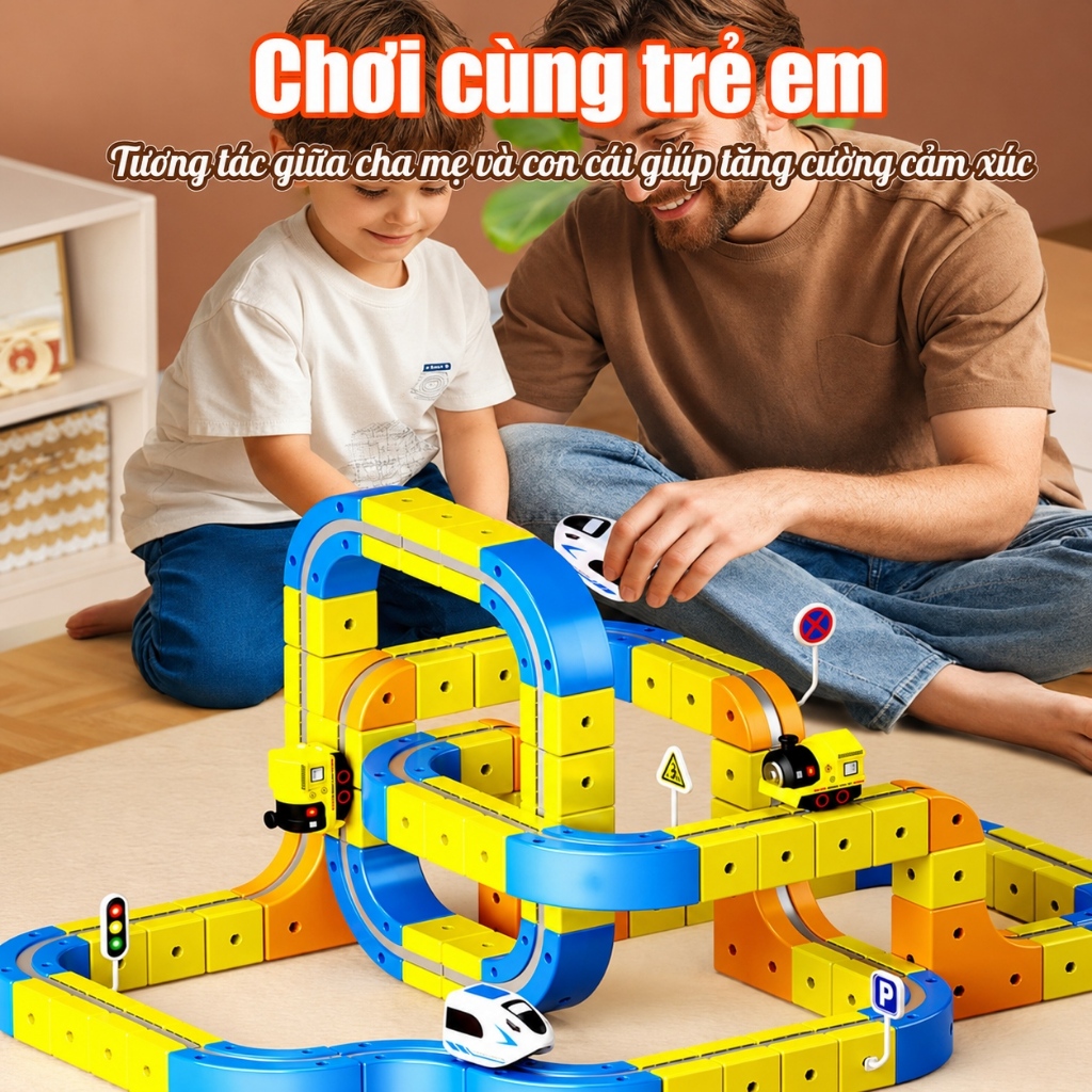 Đường ray từ tính lắp ghép 3D. Chơi được cả đường ray xe ô tô và đường ray tàu hỏa. Xe đồ chơi phong phú. Giao ngay