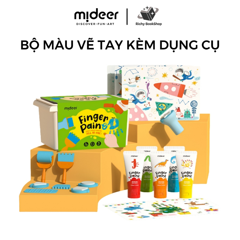 Finger Paint Mideer bộ màu kèm dụng cụ chính hãng an toàn cho bé - Kèm Video Hướng Dẫn Online