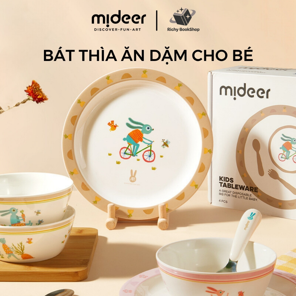 Bộ bát ăn dặm kèm thìa dĩa cho bé Mideer Kids Tableware