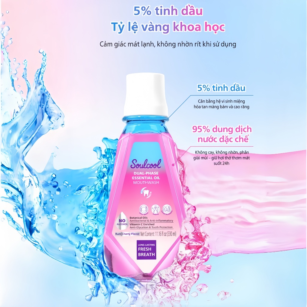 Soulcool Combo nước súc miệng tinh dầu không cay rát 3 Không không cồn thơm mát 24h diệt khuẩn đánh bay mảng bám trắng r
