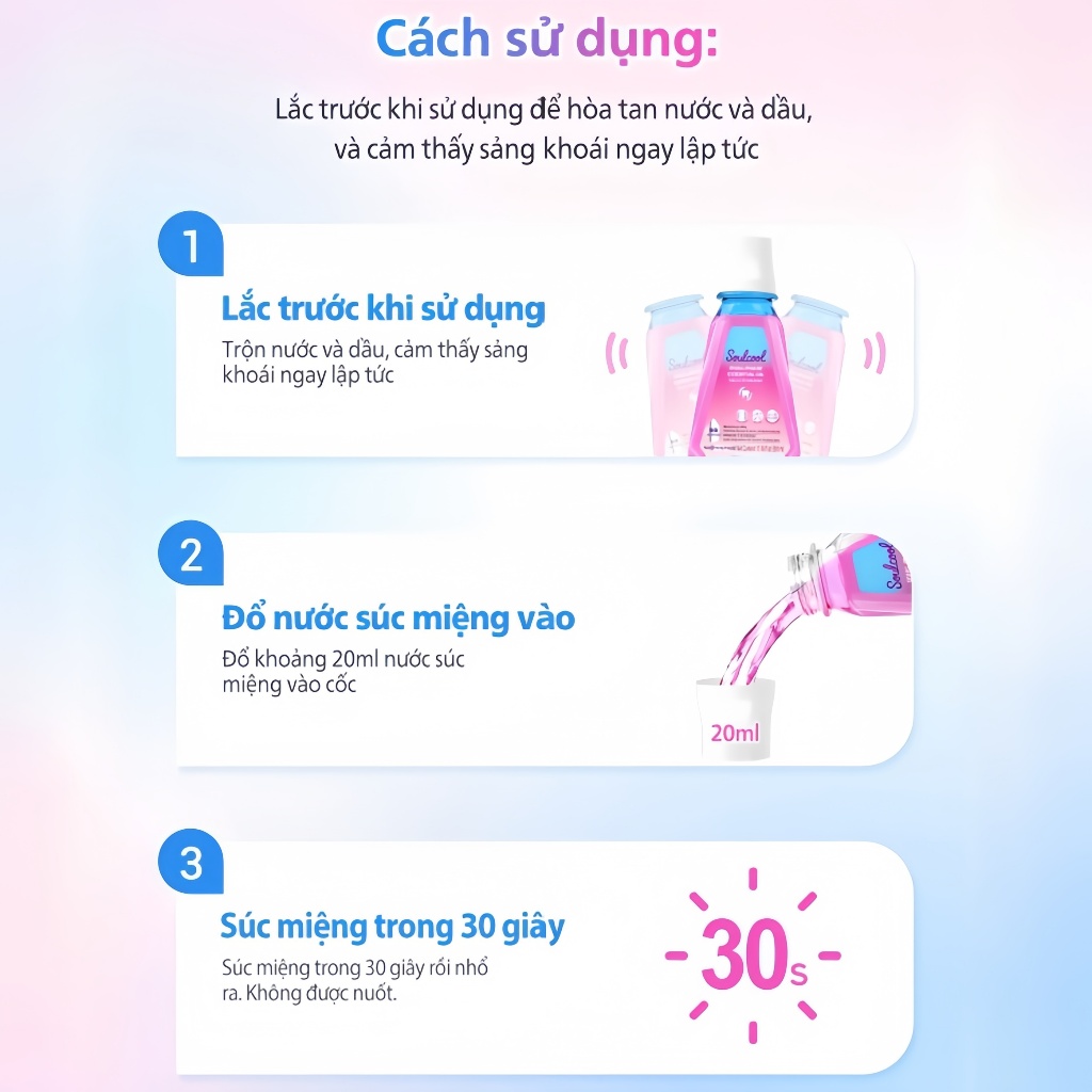 Soulcool Combo nước súc miệng tinh dầu không cay rát 3 Không không cồn thơm mát 24h diệt khuẩn đánh bay mảng bám trắng r