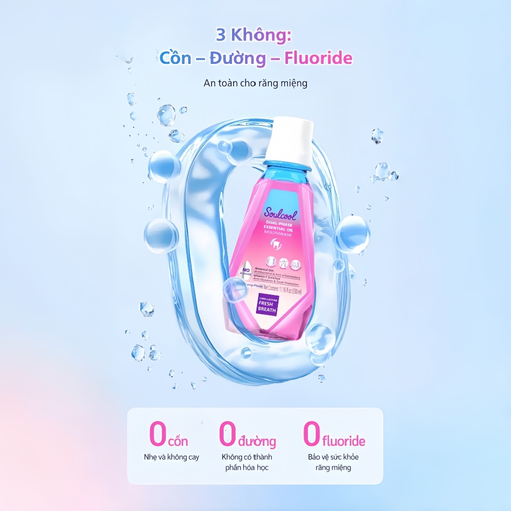 Soulcool Combo nước súc miệng tinh dầu không cay rát 3 Không không cồn thơm mát 24h diệt khuẩn đánh bay mảng bám trắng r