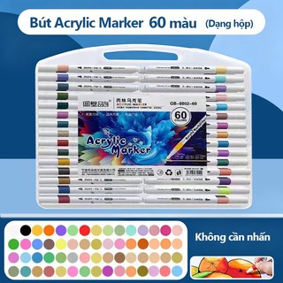 Acrylic Marker Set Dụng Cụ Học Tập Màu Cho Bé, Mực Không Thấm Qua Mặt Sau, Đầu Tròn Tô Đều, 12/24/36/48/60 Màu Tươi Sáng
