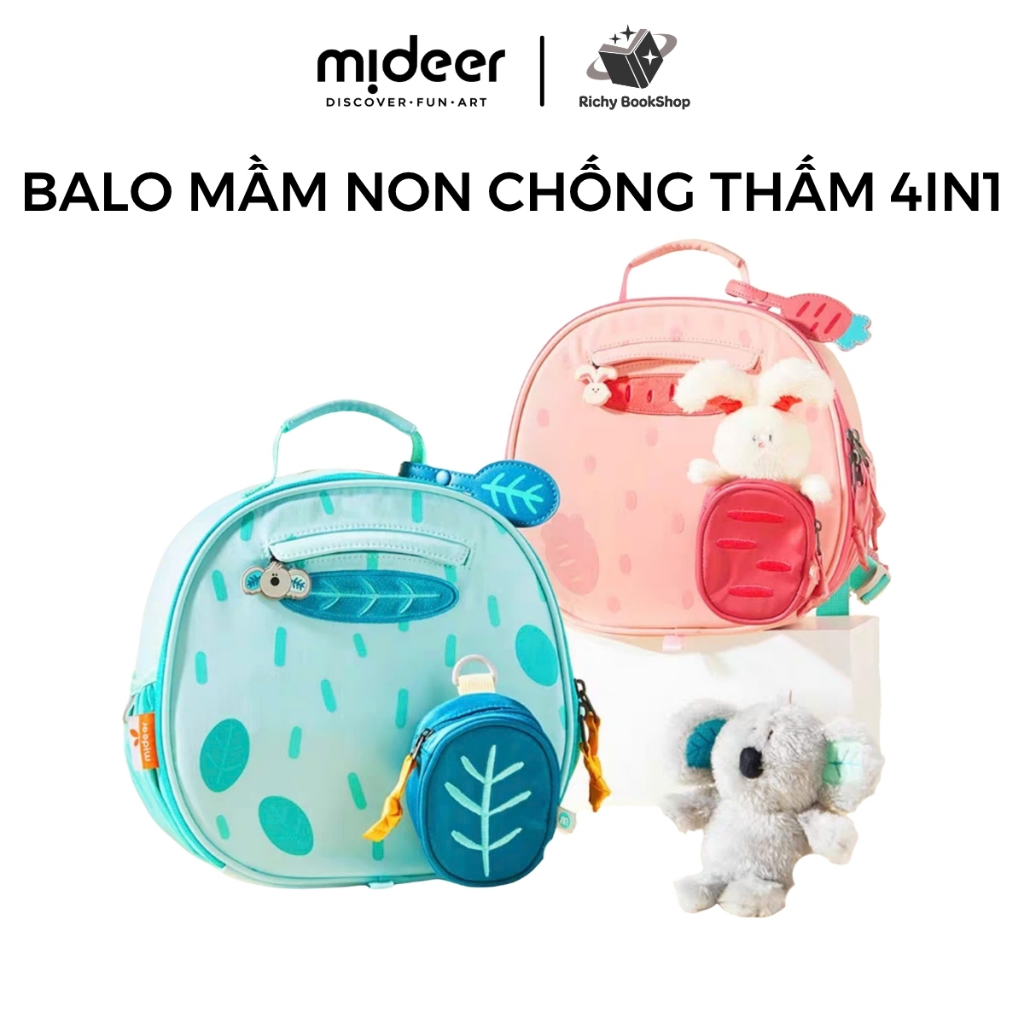 Balo đi học cho bé mầm non chống nước 4 trong 1 Mideer Snuggle Square Backpack