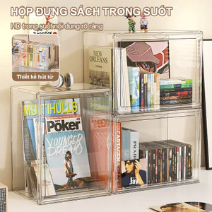 Hộp Đựng Sách Trong Suốt Cao Cấp - Cửa Mở Bằng Nam Châm Không Thấm Bụi - Thiết Kế Xếp Chồng Tiết Kiệm Không Gian