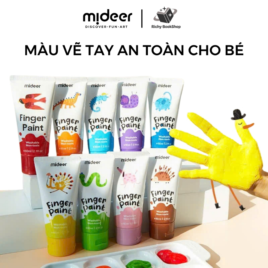 Finger Paint Mideer bộ màu kèm sổ vẽ tay cho bé chính hãng an toàn kèm bộ cọ vẽ màu nước