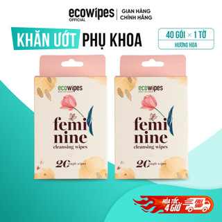 Combo 02 hộp 40 gói khăn ướt phụ khoa vệ sinh vùng kín phụ nữ EcoWipes gói 1 tờ hương hoa
