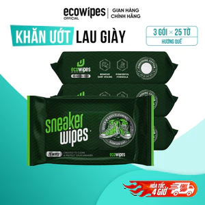 Combo 03 gói Khăn giấy ướt lau giày thể thao cấp tốc Sneaker EcoWipes gói 25 tờ hương quế khử mùi