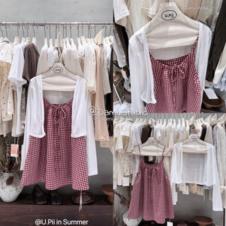Set 2 Món Cardigang+Váy Áo Hai Dây Có Dây Điều Chỉnh Caro Vintage Hàn Quốc Basic Trẻ Trung QCCCL1 (Ảnh thật)|Dami.Studio