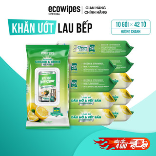 Thùng 10 gói khăn ướt lau bếp cao cấp Kitchen EcoWipes gói 42 tờ size lớn hương chanh