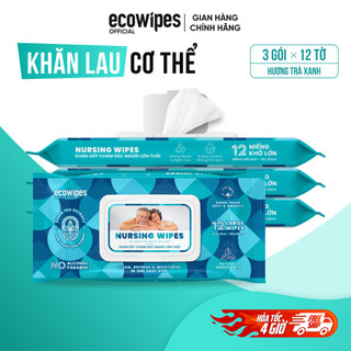 Combo 03 gói khăn ướt lau cơ thể Nursing EcoWipes gói 12 hương trà xanh
