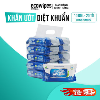 Túi 10 gói khăn ướt diệt khuẩn EcoWipes 20 tờ hương chanh sả