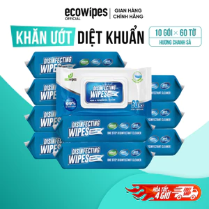 Thùng 10 gói khăn ướt diệt khuẩn EcoWipes 60 tờ hương chanh sả