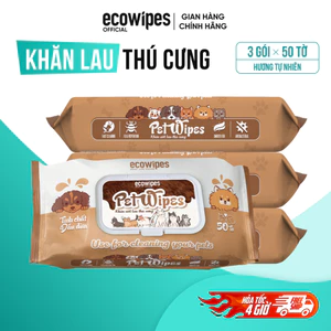 Combo 03 gói khăn ướt vệ sinh thú cưng Pet EcoWipes gói 50 tờ hương tự nhiên