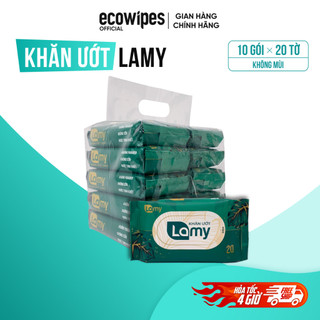 Túi 10 gói khăn ướt Lamy gói 20 tờ không mùi