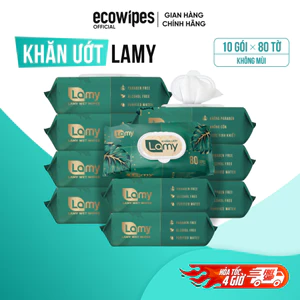 Thùng 10 gói khăn ướt Lamy gói 80 tờ không mùi