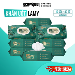 Thùng 10 gói khăn ướt Lamy 80 tờ/gói không mùi