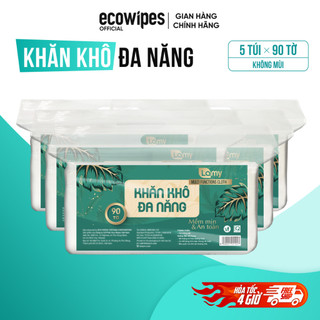 Combo 05 gói khăn khô đa năng Lamy 90 tờ không mùi an toàn cho da