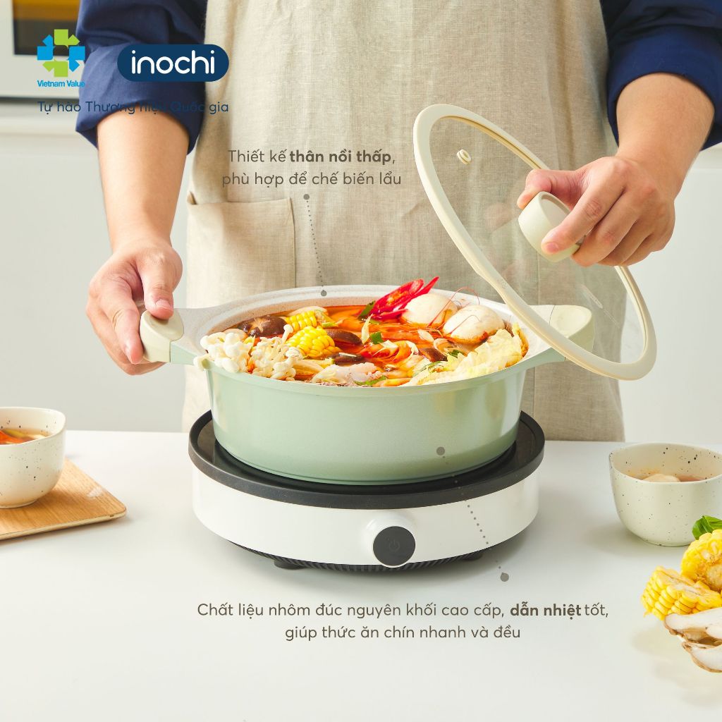 Nồi vân đá Omi Simple Inochi size 20cm/24cm/28cm - Chống dính cao cấp, kháng khuẩn, an toàn sức khỏe
