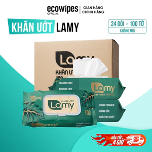 _Thùng 24 gói khăn ướt Lamy 100 tờ/gói không mùi dùng cho gia đình