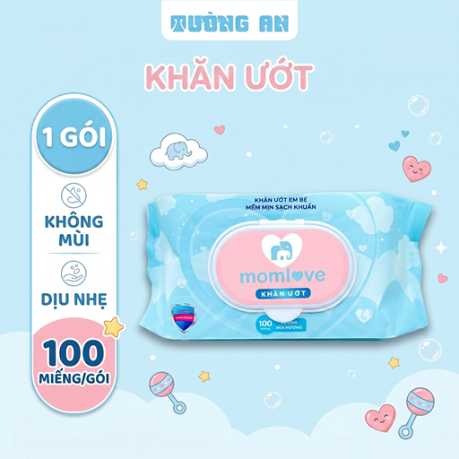 Khăn Ướt MOMLOVE Không Mùi Mềm Mịn Sạch Khuẩn Cho Em Bé x100 Miếng