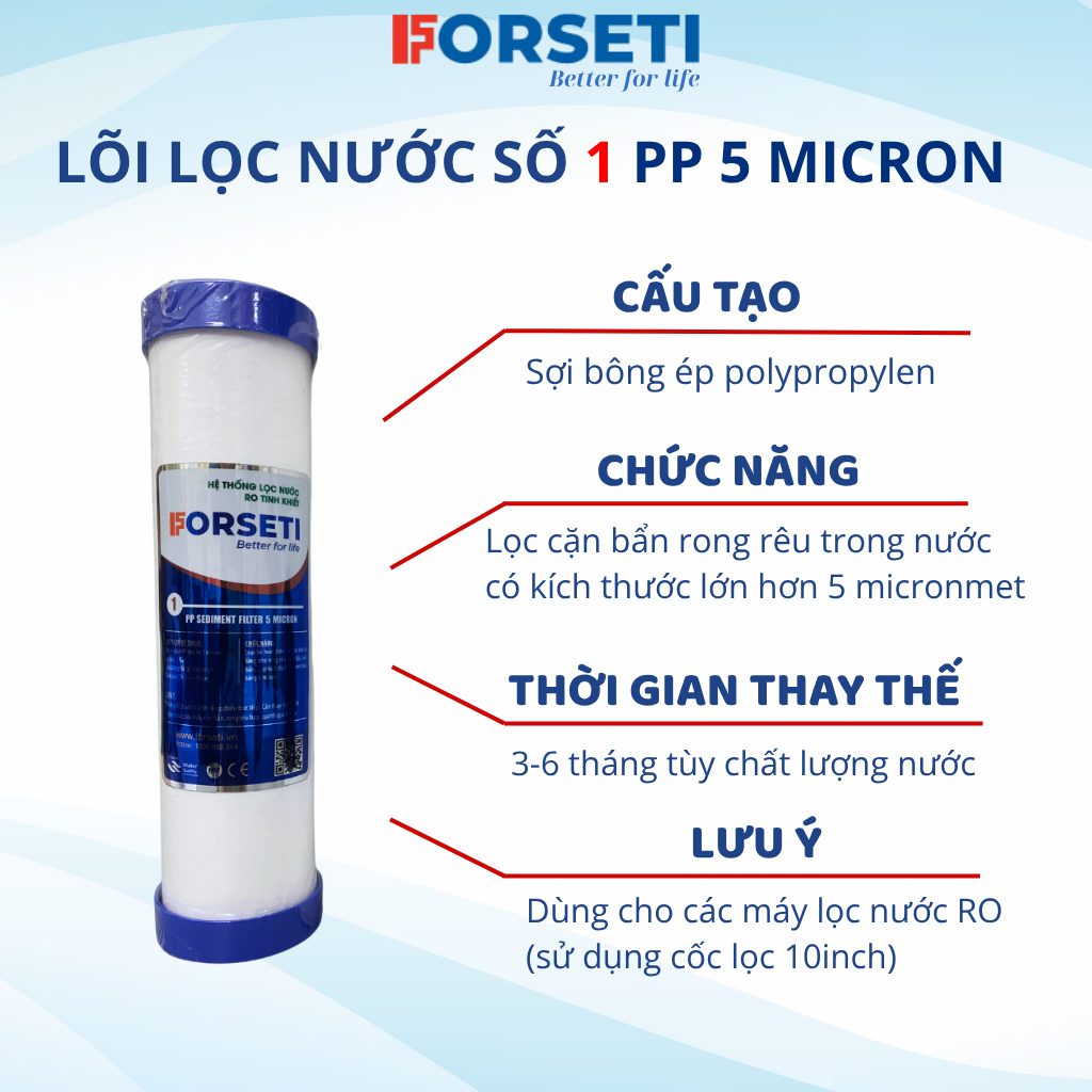 Bộ 3 Cốc Lọc 10 inch Đầu Nguồn Cho Nước Sinh Hoạt Lắp Sẵn Ren 21 Forseti