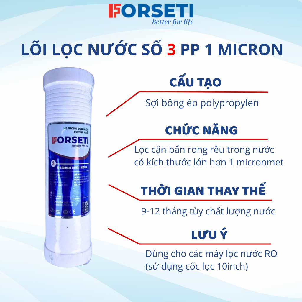 Bộ 3 Cốc Lọc 10 inch Đầu Nguồn Cho Nước Sinh Hoạt Lắp Sẵn Ren 21 Forseti