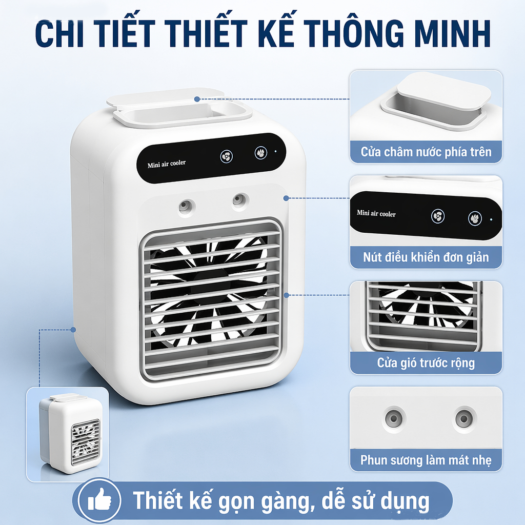 Quạt Điều Hòa Mini Phun Sương, Quạt Làm Mát Hơi Nước USB, Siêu Nhẹ Chạy Im, Dành Cho Văn Phòng/Ngủ/Ngồi