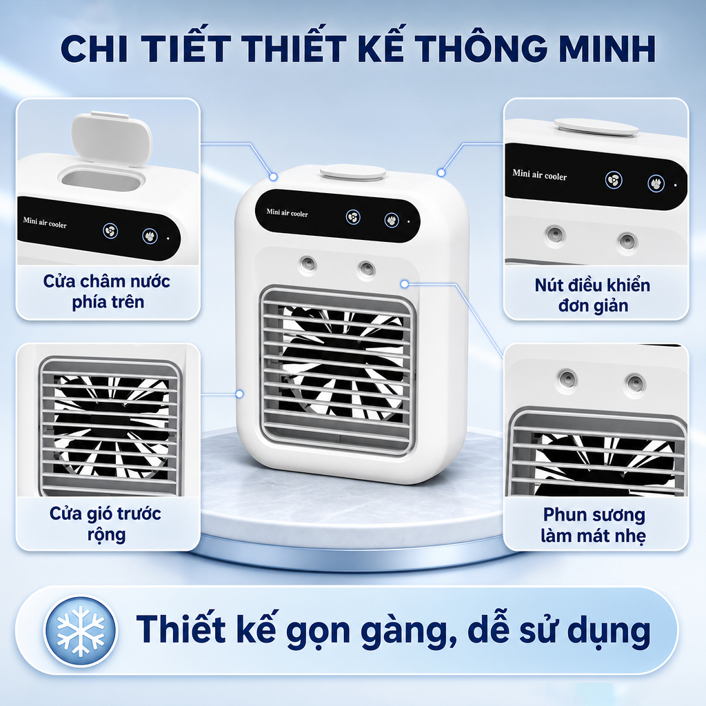 Quạt Điều Hòa Mini Phun Sương, Quạt Làm Mát Hơi Nước USB, Siêu Nhẹ Chạy Im, Dành Cho Văn Phòng/Ngủ/Ngồi