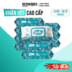 Thùng 10 gói khăn ướt cao cấp Ecobi gói 80 tờ không mùi