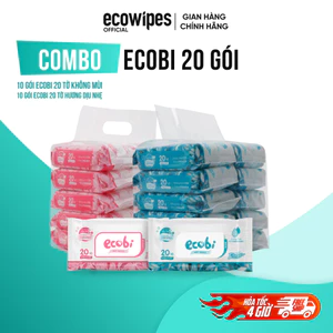 Thùng 20 gói khăn ướt cao cấp Ecobi gói 20 tờ Không Mùi / Hương Dịu Nhẹ
