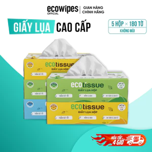 Combo 05 hộp khăn giấy rút hộp giấy ăn 3 màu cao cấp EcoWipes 180 tờ không bụi vụn