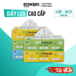 Combo 05 hộp khăn giấy rút hộp giấy ăn 3 màu cao cấp EcoWipes 180 tờ không bụi vụn