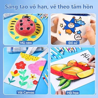 Acrylic Marker Set Dụng Cụ Học Tập Màu Cho Bé, Mực Không Thấm Qua Mặt Sau, Đầu Tròn Tô Đều, 12/24/36/48/60 Màu Tươi Sáng