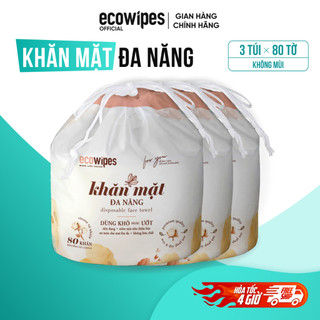 Combo 03 túi khăn mặt khô đa năng cao cấp EcoWipes cuộn 80 tờ dày 75gsm không mùi