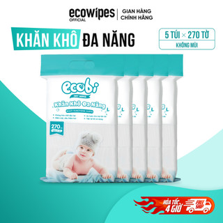 Combo 05 túi khăn lau vải khô đa năng cao cấp Ecobi túi 270 tờ không mùi