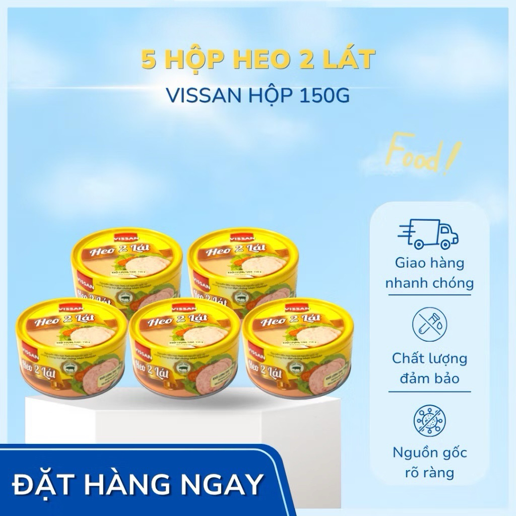 Vissan Combo 5 hộp Heo 2 Lát  Lonin 150g Chính Hãng Date 2029