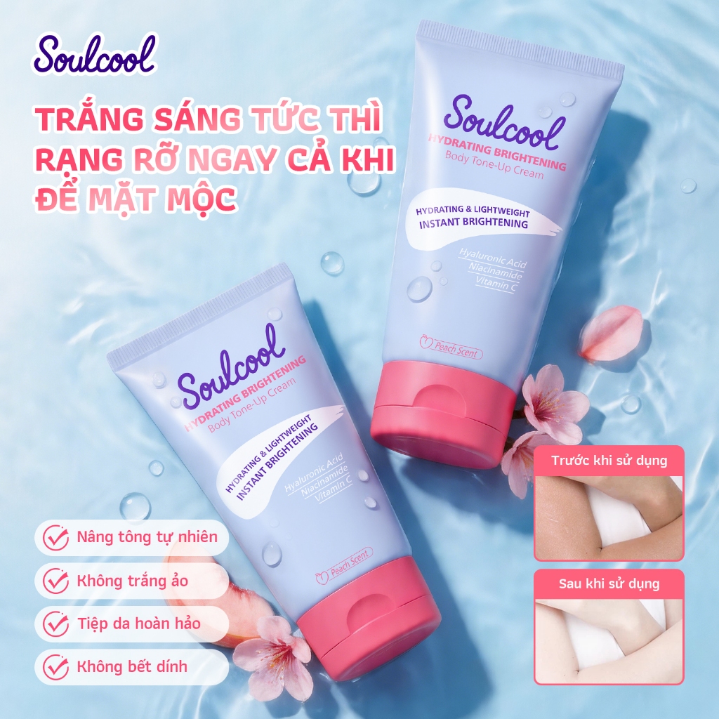 Soulcool Kem nâng tông tự nhiên làm sáng da mờ thâm mụn kiềm dầu không bết dính dễ dàng làm sạch với sữa rửa mặt