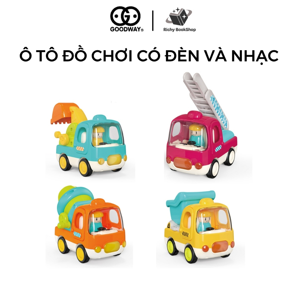 Ô tô đồ chơi trẻ em, xe tải đồ chơi, xe trộn bê tông, xe xúc cát cho bé có nhạc vui nhộn Goodway