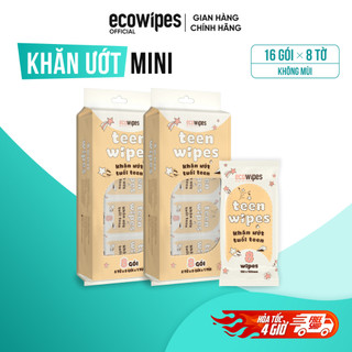 Combo 02 lốc 16 gói khăn ướt mini size EcoWipes gói 8 tờ không mùi nhỏ gọn cho học sinh sinh viên