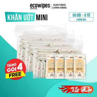 TIẾT KIỆM HƠN_Combo 50+4 gói khăn ướt mini size Teen EcoWipes gói 8 tờ không mùi (54 GÓI)