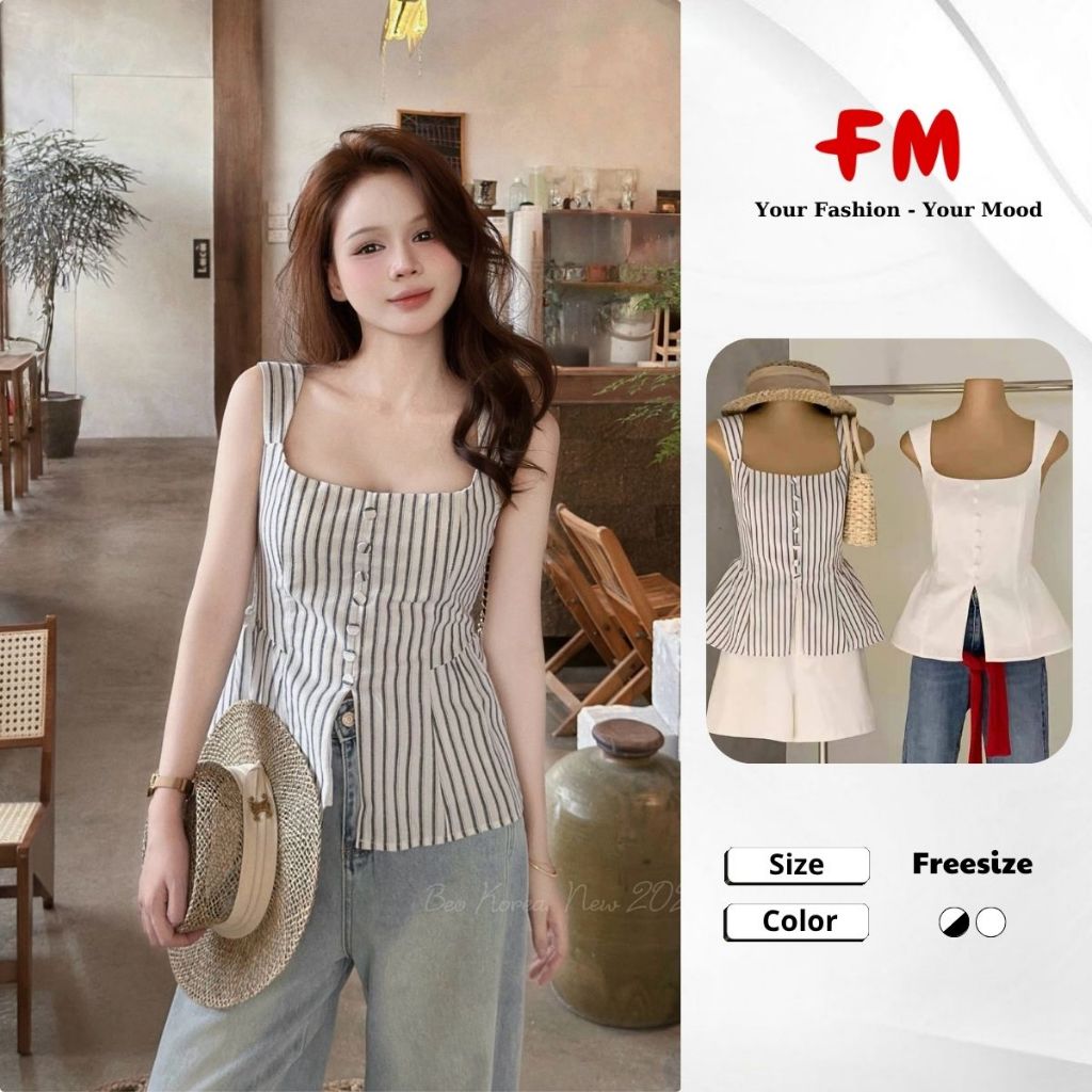Áo Kiểu Nữ 2 Dây Peplum  FMSTYLE - Cổ Vuông 7 Nút Xẻ Tà Nữ Tính Hot Trend, Sang Chảnh 26051153