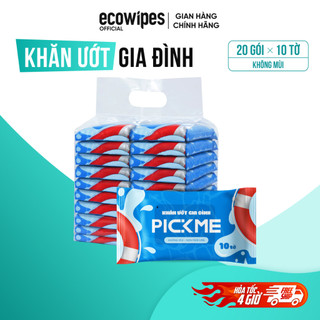 Thùng 20 gói khăn ướt  PickMe gói 10 tờ không mùi