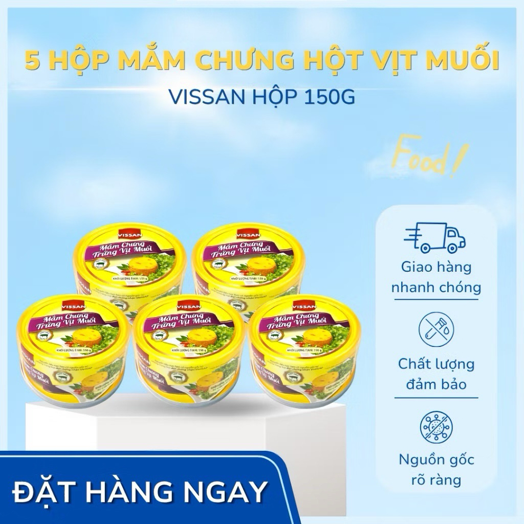 Vissan Combo 5 Hộp Mắm Chưng Hột Vịt Muối 150g Chính Hãng Date 2029